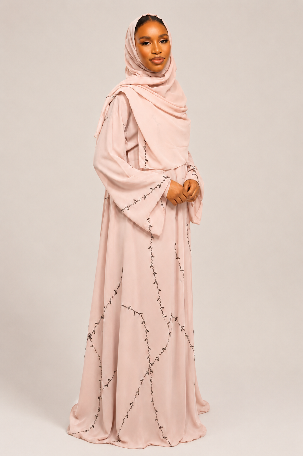 Blush Vine Embroidered Abaya