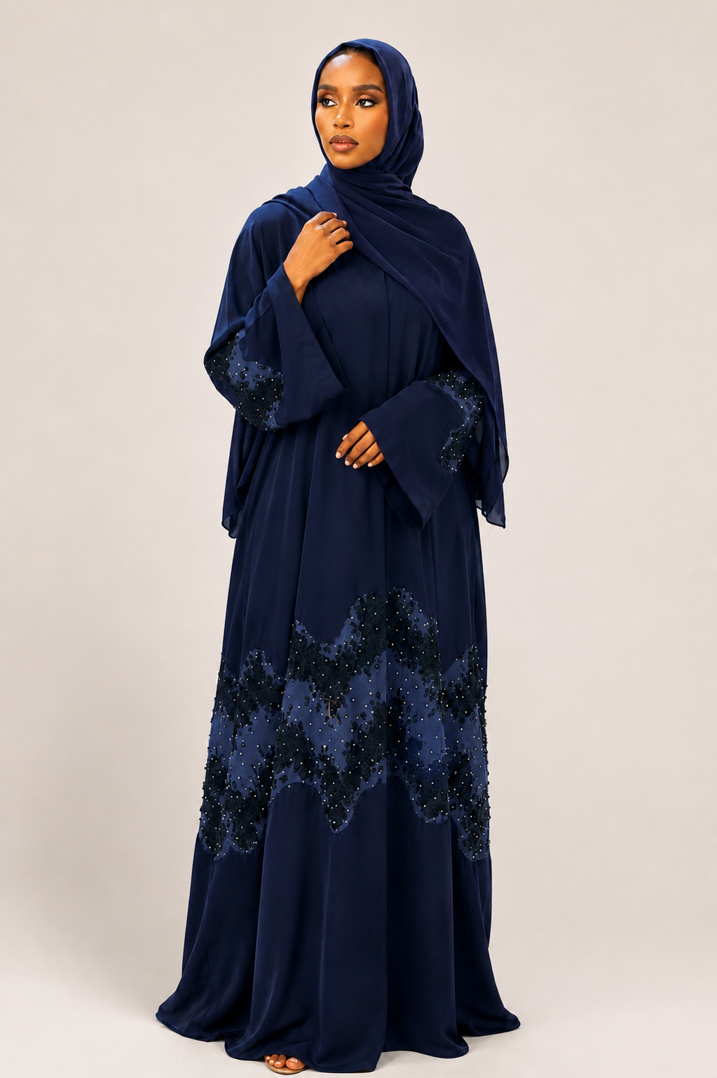 Navy Sequin Scallop Abaya